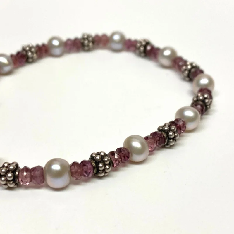 ML Sterling Silver 925 Pink Faceted Glass Stylish bead Bracelet