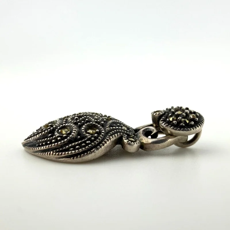 Vintage Judith Jack Sterling Silver Marcasite Heart Pendant - JJ Hallmark