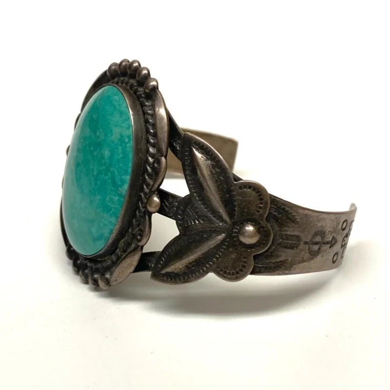Vintage Cuff Bracelet Bell Sterling with Turquoise