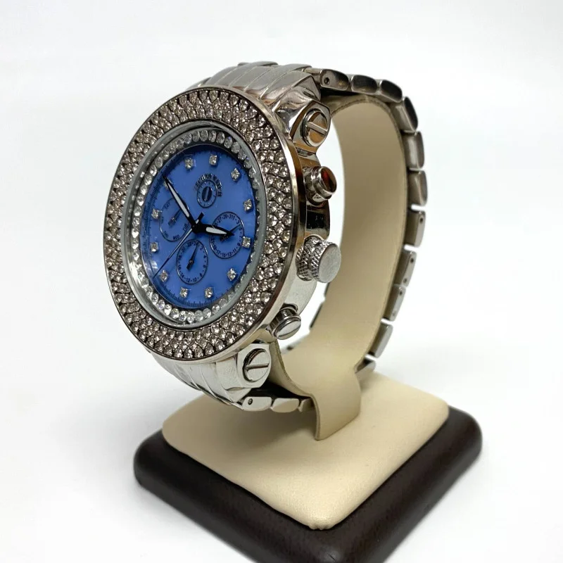 Techno Watch Blue Dial with 4ct Diamonds, 50 mm