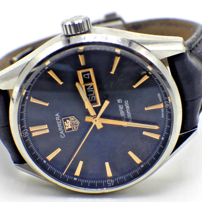 Tag Heuer Carrera Calibre 5 Day-Date Automatic Black Dial Leather 