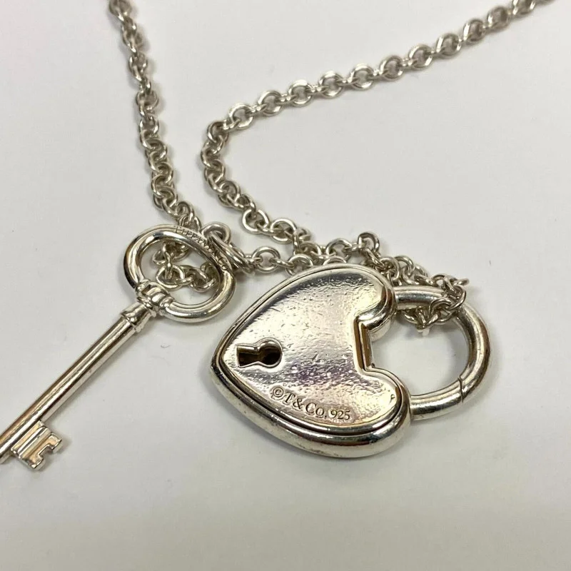 Rare Tiffany & Co Silver Heart Arc Padlock Charm and Key Necklace, 16 Inches