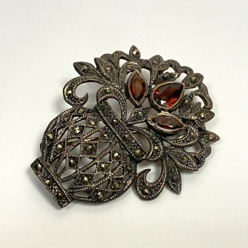 Sterling Silver 925 Garnet & Marcasite Pendant