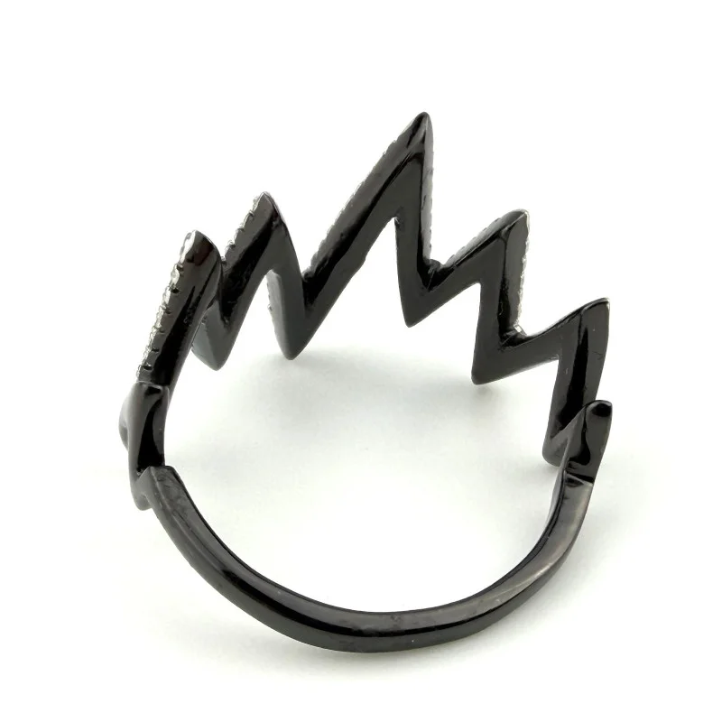 Heart Pulse Black Rhodium 925 Silver Cubic Zirconia Ring Sz 9.5