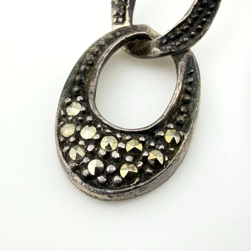 Vintage Sterling Silver Marcasite Interlocking Circle Dangle Earrings