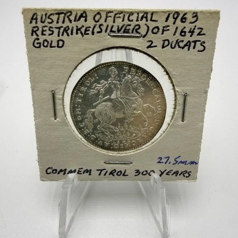 1963 Austria Silver Restrike 1642 2 Ducats Tyrol 300 Years .835 Medal Coin
