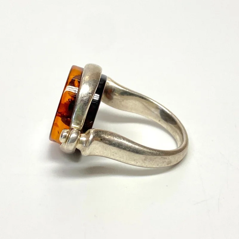 Ring 925 Silver Natural Honey Amber Size 6.25
