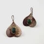 Vintage Modernist 925 Sterling Silver Hook Earrings with Malachite - MF 925