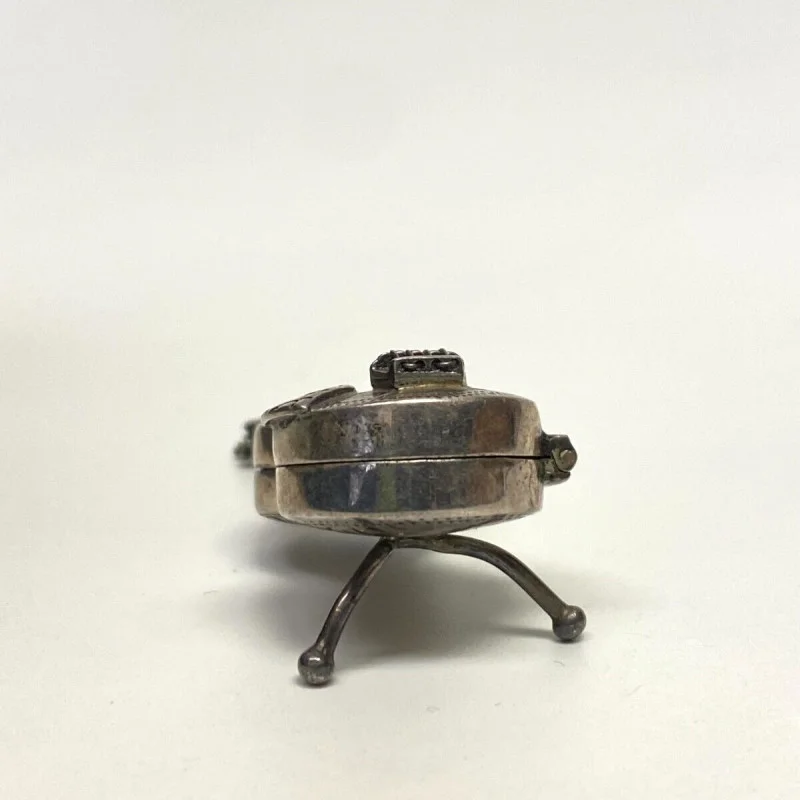 Rare Antique Sterling Silver Miniature Scroll Guitar Pill Box Dove Doll House