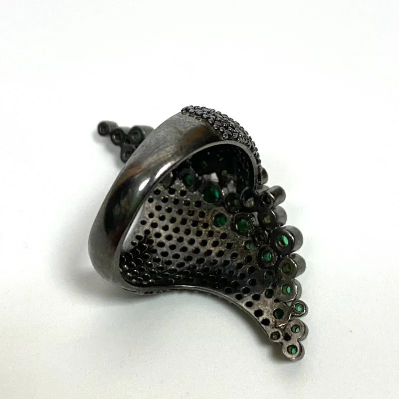 Sterling Silver Black Onyx and Green Emerald Ring