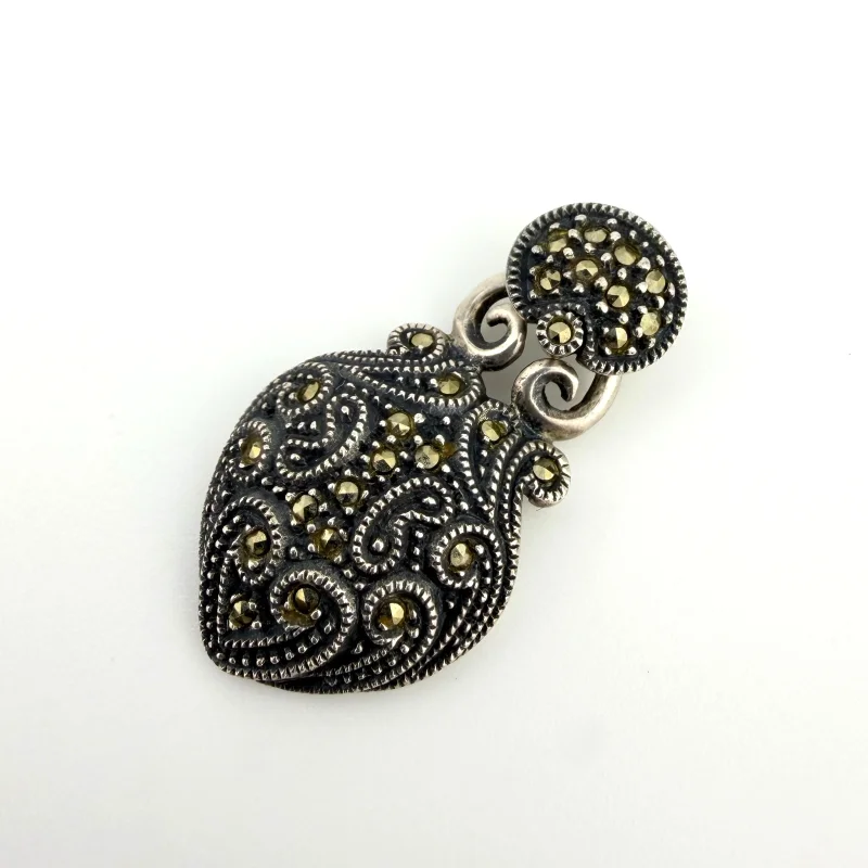 Vintage Judith Jack Sterling Silver Marcasite Heart Pendant - JJ Hallmark