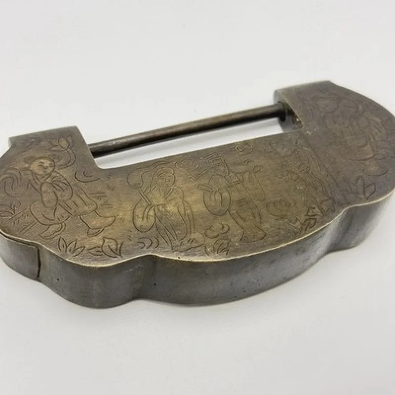 Rare Antique Chinese Engraved Figural Padlock Exceptional Asian Collector Piece
