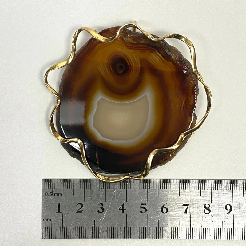 Brooch/Pendant Agate in 14 Kt Yellow Gold