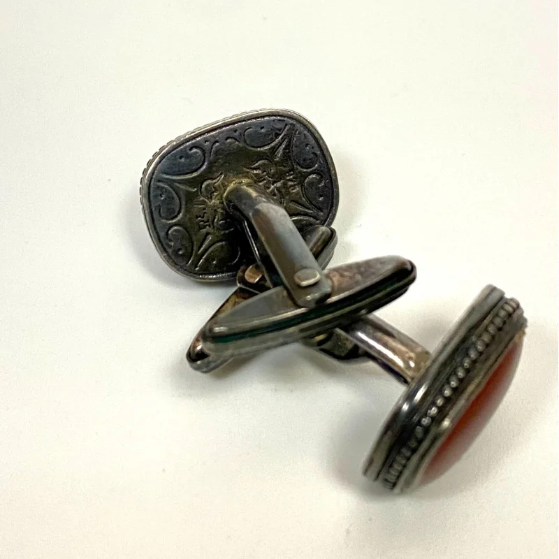 Vintage Red Agate Cufflinks Sterling Silver