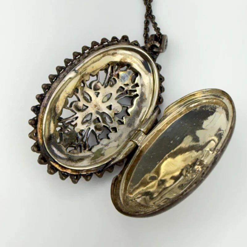 Judith Jack Sterling Silver Marcasite Oval Locket Pendant on Original Chain