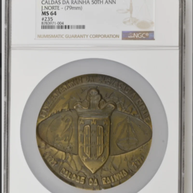 1977-Dated Portugal Bronze Caldas Da Rainha 50th Ann J.Norte-(79mm) NGC MS 64