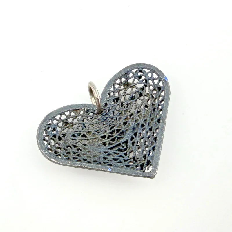 Vintage Silver Heart Pendant with Enamel Butterfly and Filigree