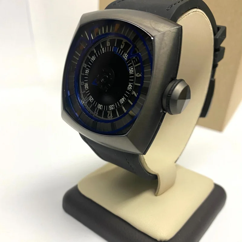 LYTT GUN BLUE HANDS BLACK STITCHING MEN'S WATCH 45 MM
