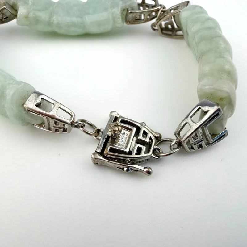 Designer Sterling Silver Light Green Natural Jade Bangle Bracelet - China LEC
