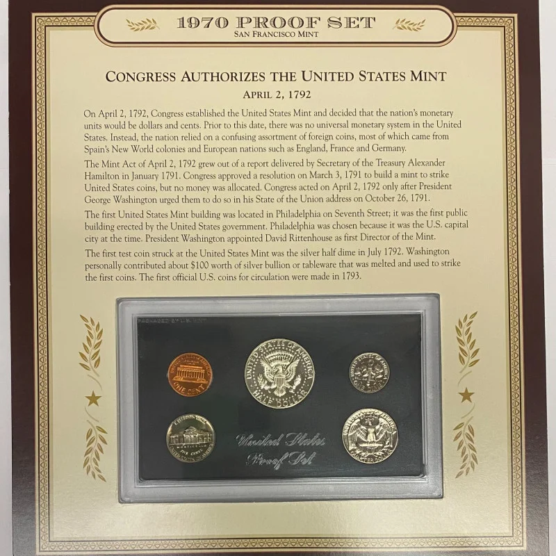 1970 US Mint Proof Set San Francisco Set Display Card W/Stamp released October 6