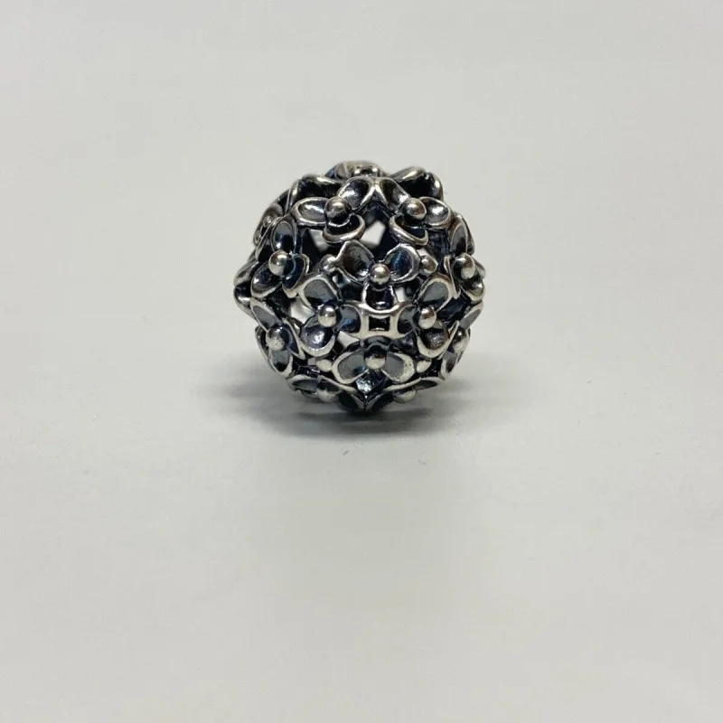 PANDORA 925 Sterling Silver Real Black Spinel Gem Wanda's Garden Flower Pendant
