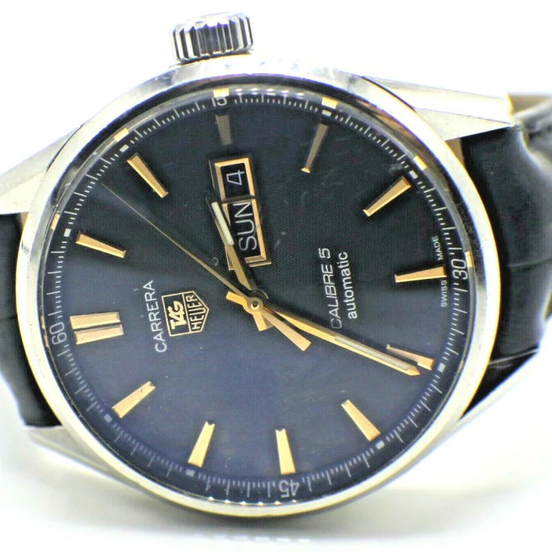 Tag Heuer Carrera Calibre 5 Day-Date Automatic Black Dial Leather 