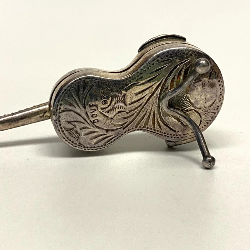 Rare Antique Sterling Silver Miniature Scroll Guitar Pill Box Dove Doll House