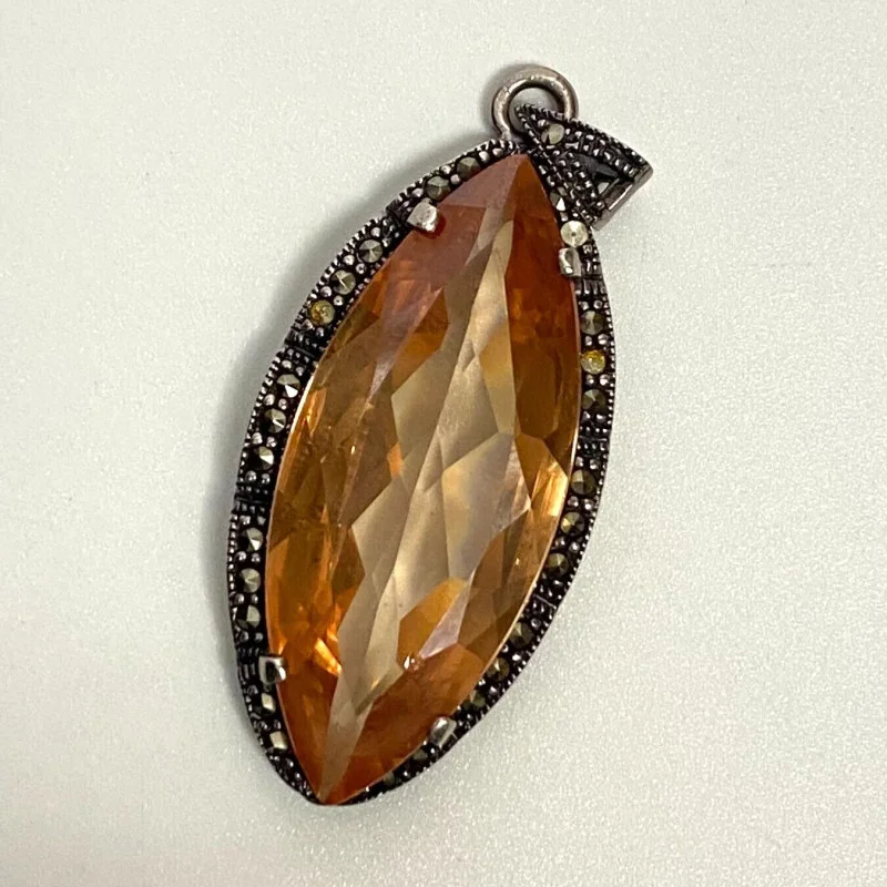 Sterling Silver Glass and Marcasite Stones Pendant