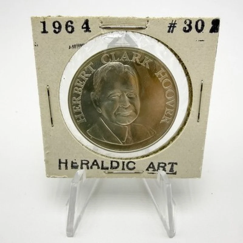 1964 Herbert Clark Hoover Heraldic Art Sterling Silver Medal #302 UNC 33mm