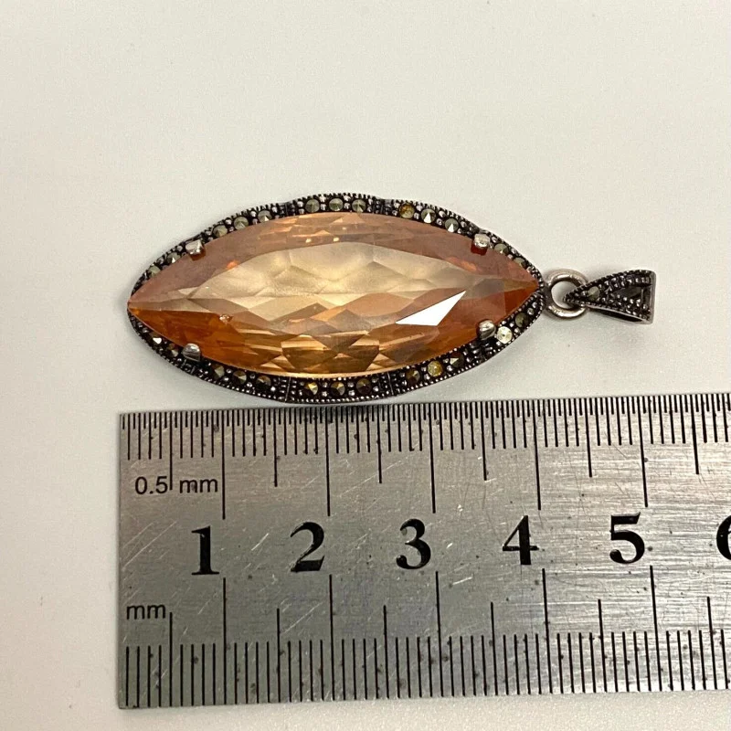 Sterling Silver Glass and Marcasite Stones Pendant