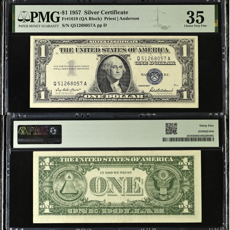 Fr#1619 1957 $1 Silver Certificate  QA Block Priest/Anderson PMG 35 Choice VF