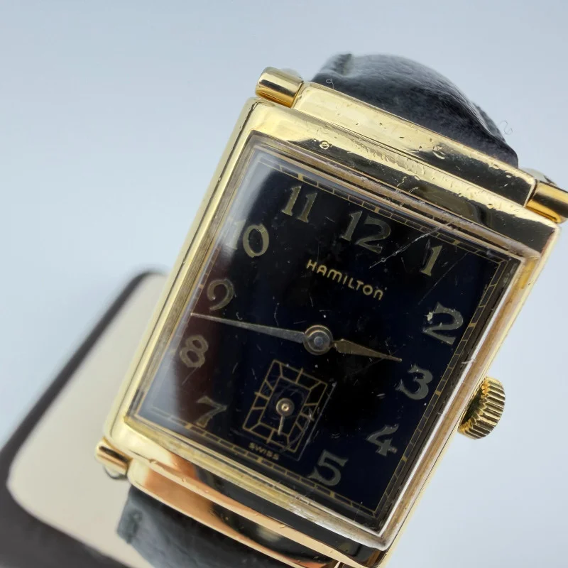 Hamilton Limited Edition No. 1791 Gold Rectangular Tank Watch Black Dial Swiss