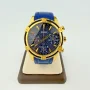 Guess Chronograph Gold Tone Watch Blue Silicone Strap Black Dial