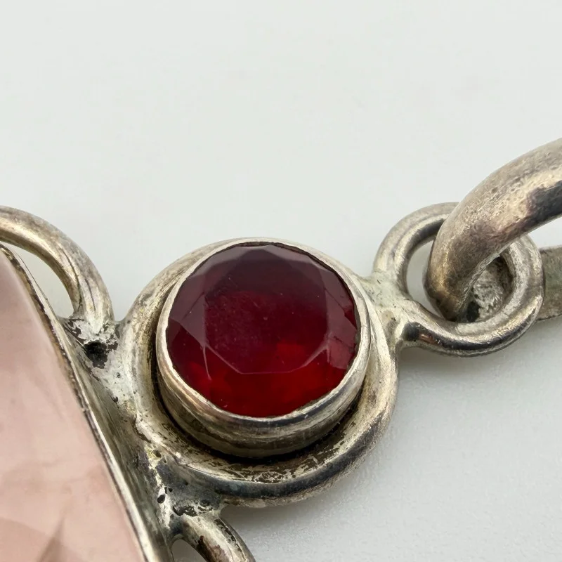 Vintage Handmade 925 Silver Pendant with Pink Spinel & Red Garnet