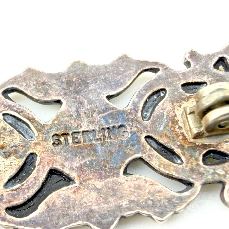 Art Nouveau 925 Sterling Silver Rectangular Floral Tiny Brooch Pin