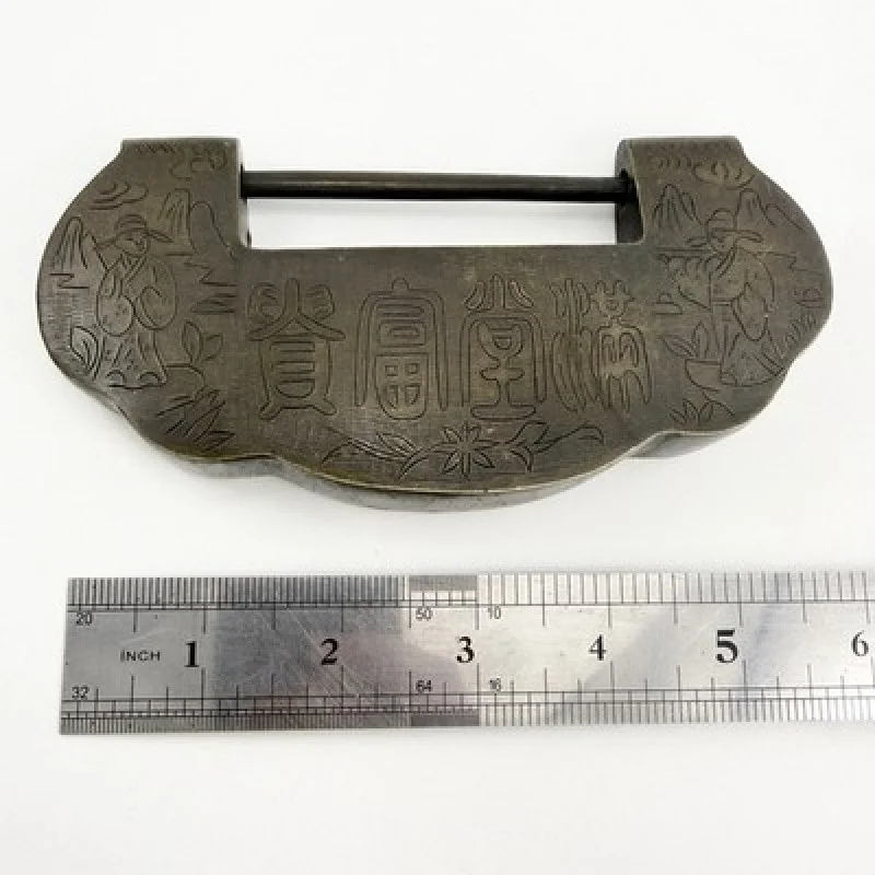 Rare Antique Chinese Engraved Figural Padlock Exceptional Asian Collector Piece