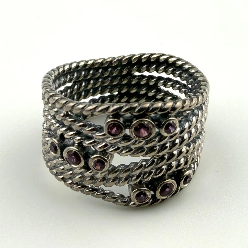 Pandora Sterling Silver Pink Rhodolite Gemstone Hidden Romance Wrap Ring Size 7