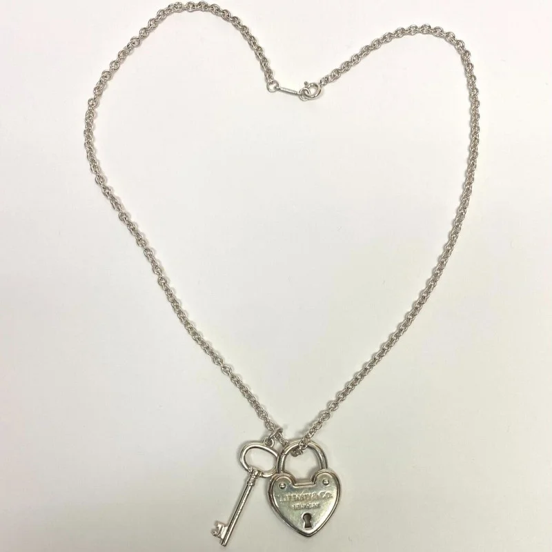 Rare Tiffany & Co Silver Heart Arc Padlock Charm and Key Necklace, 16 Inches