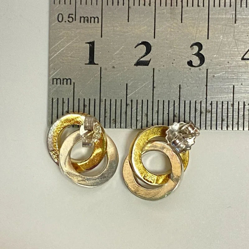Gold Tone over Sterling Silver Two-Tone Double Circle Polished Stud Earrings