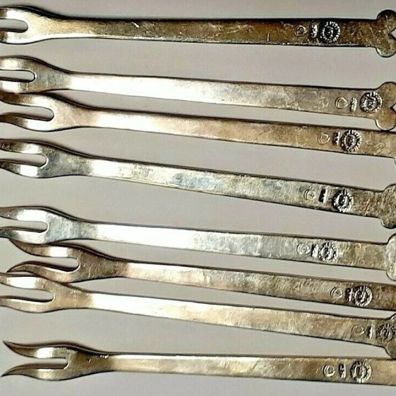 Vintage Aztec Sundial H'orderves Forks Taxco Mexico Sterling Silver 925 