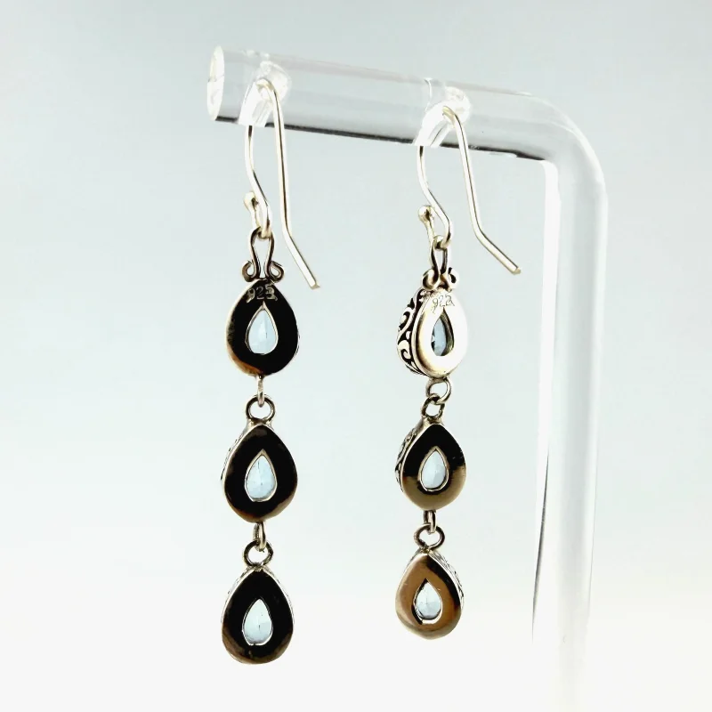 Sterling Silver Blue Topaz Triple Drop Dangle Earrings - 925