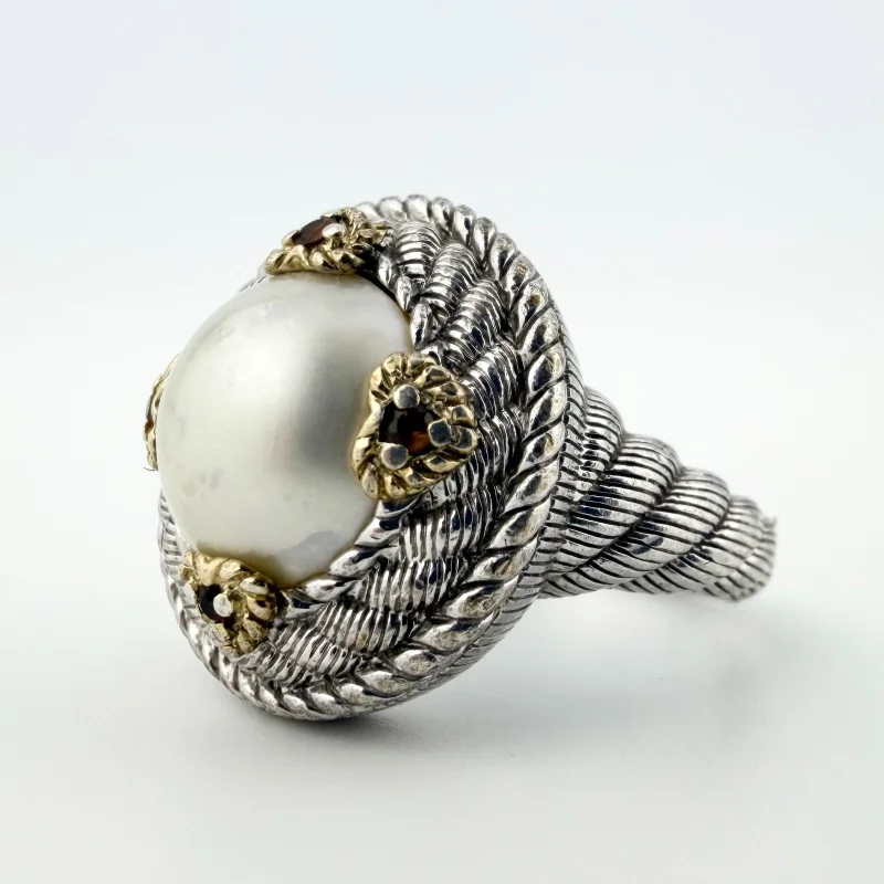 Judith Ripka Sterling Silver White Pearl & Orange Tourmaline Ring - Size 7.5