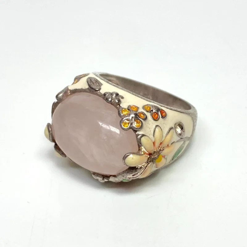 Beautiful David Sigal Sterling Silver 925 Rose Quartz Enamel Ring Size 7