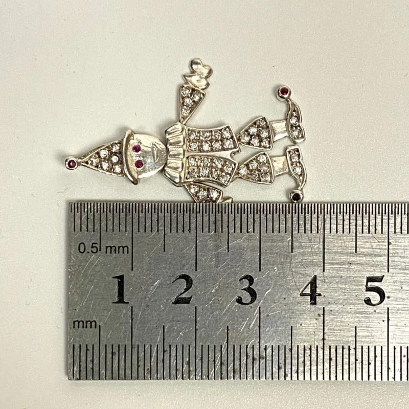 White Sapphires and Rubies Jointed Clown Silver Pendant