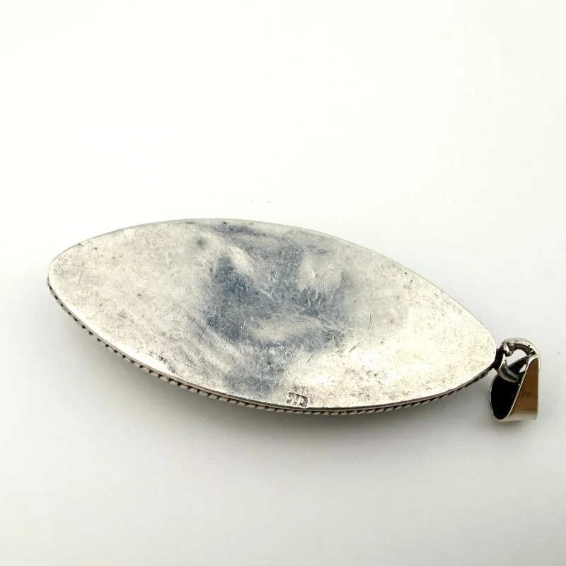Vintage Large Labradorite Sterling Silver Necklace Pendant Marquise Shape