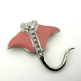 Vintage Shields Sterling Silver Pink Enamel Stingray / Manta Ray Pendant with CZ