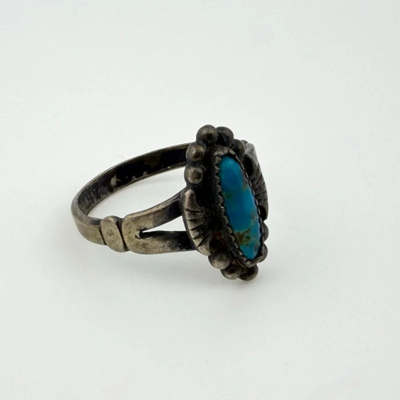 Navajo 925 Sterling Silver Vintage Blue Turquoise Ring - Size 7