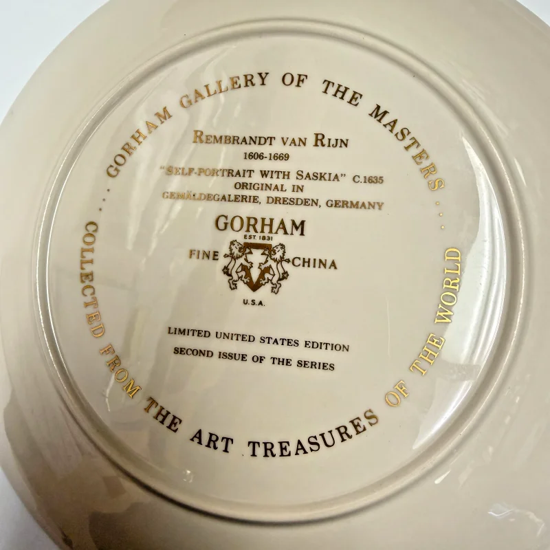 Art Treasures of the World Set 2 Plates Rembrandt Self-Portrait + Man in Helmet
