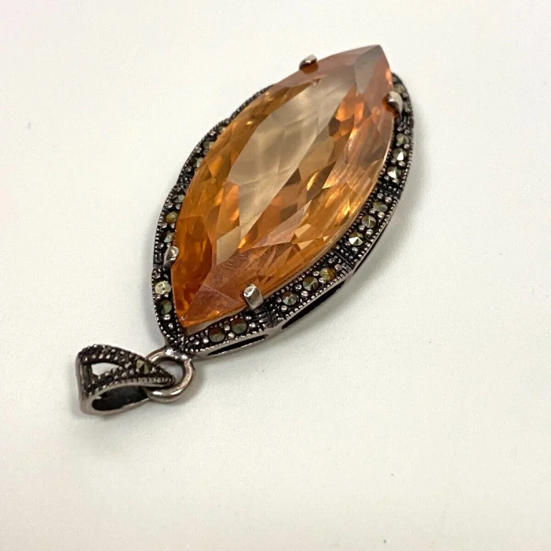 Sterling Silver Glass and Marcasite Stones Pendant