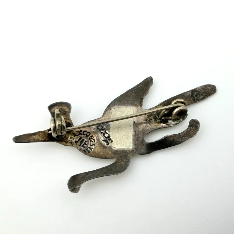 Vintage Taxco Mexico Sterling Silver Roadrunner Brooch with Abalone Inlay